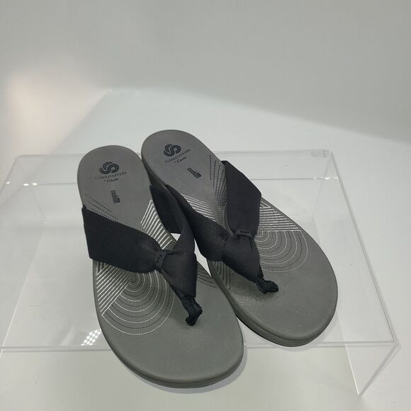 Clarks Shoes - CLARKS Glison Cloudsteppers Size 11 Black Women Flip Flop Wedge Sandals MSRP $65